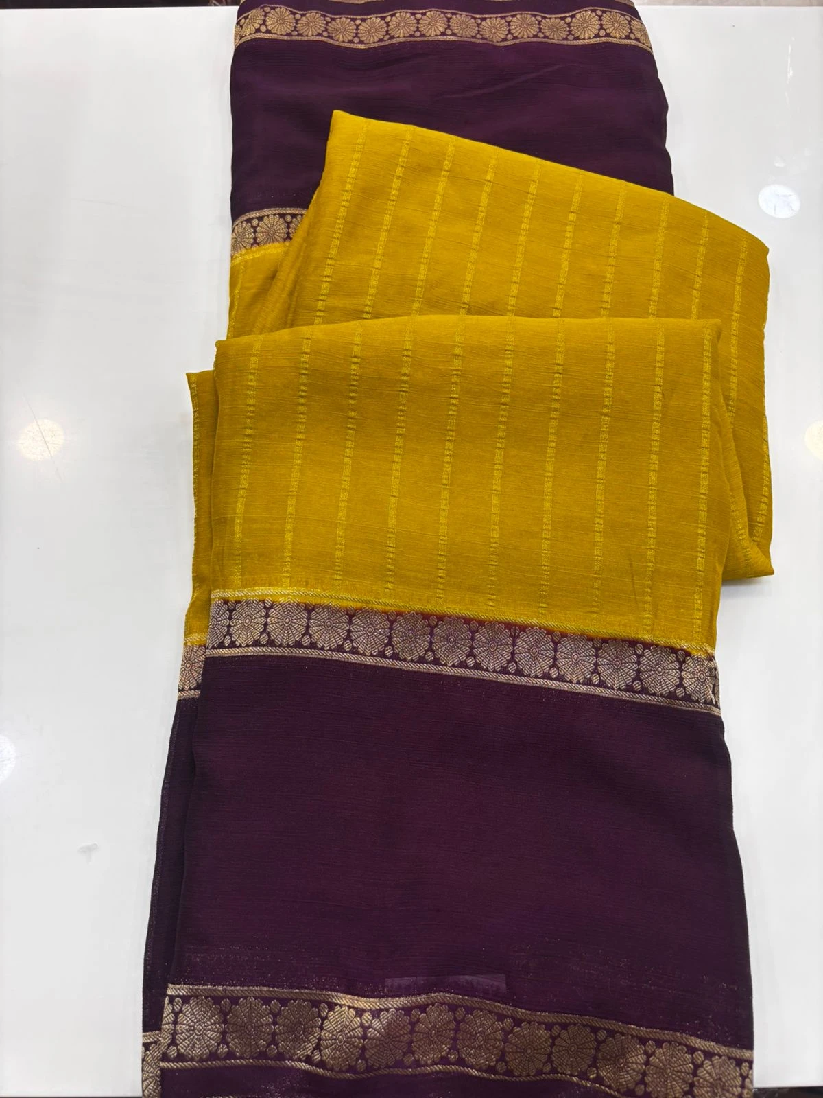 Mustard Wrinkle CRAPE SILK bentex border