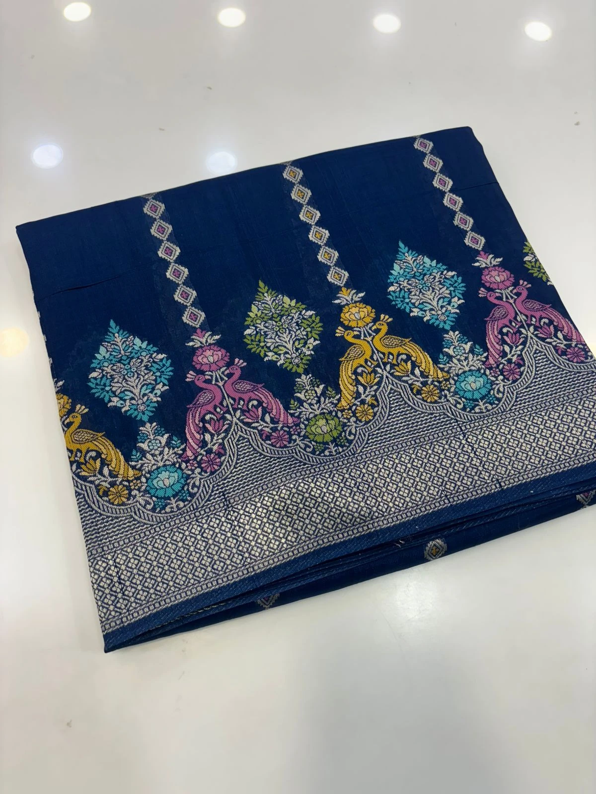 Peacock Blue Moonga silk meena weaving