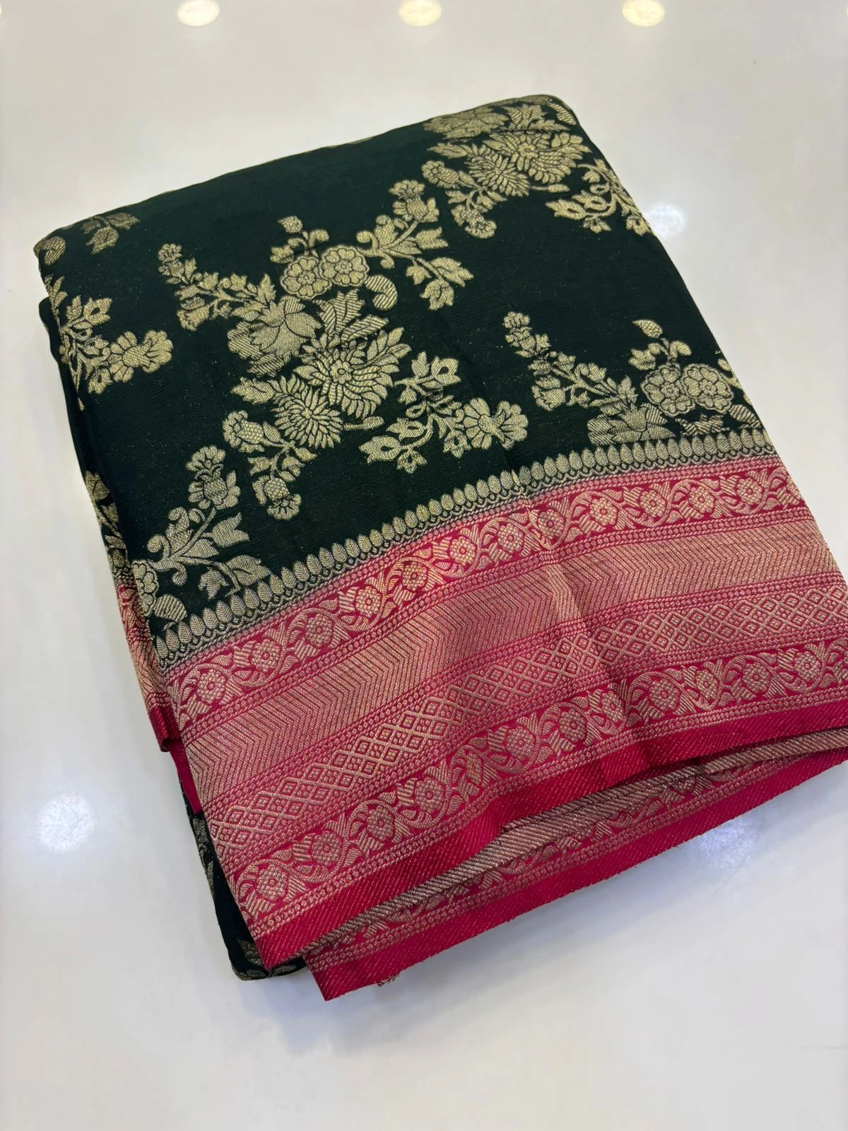 Bottle green Banarasi Georgette