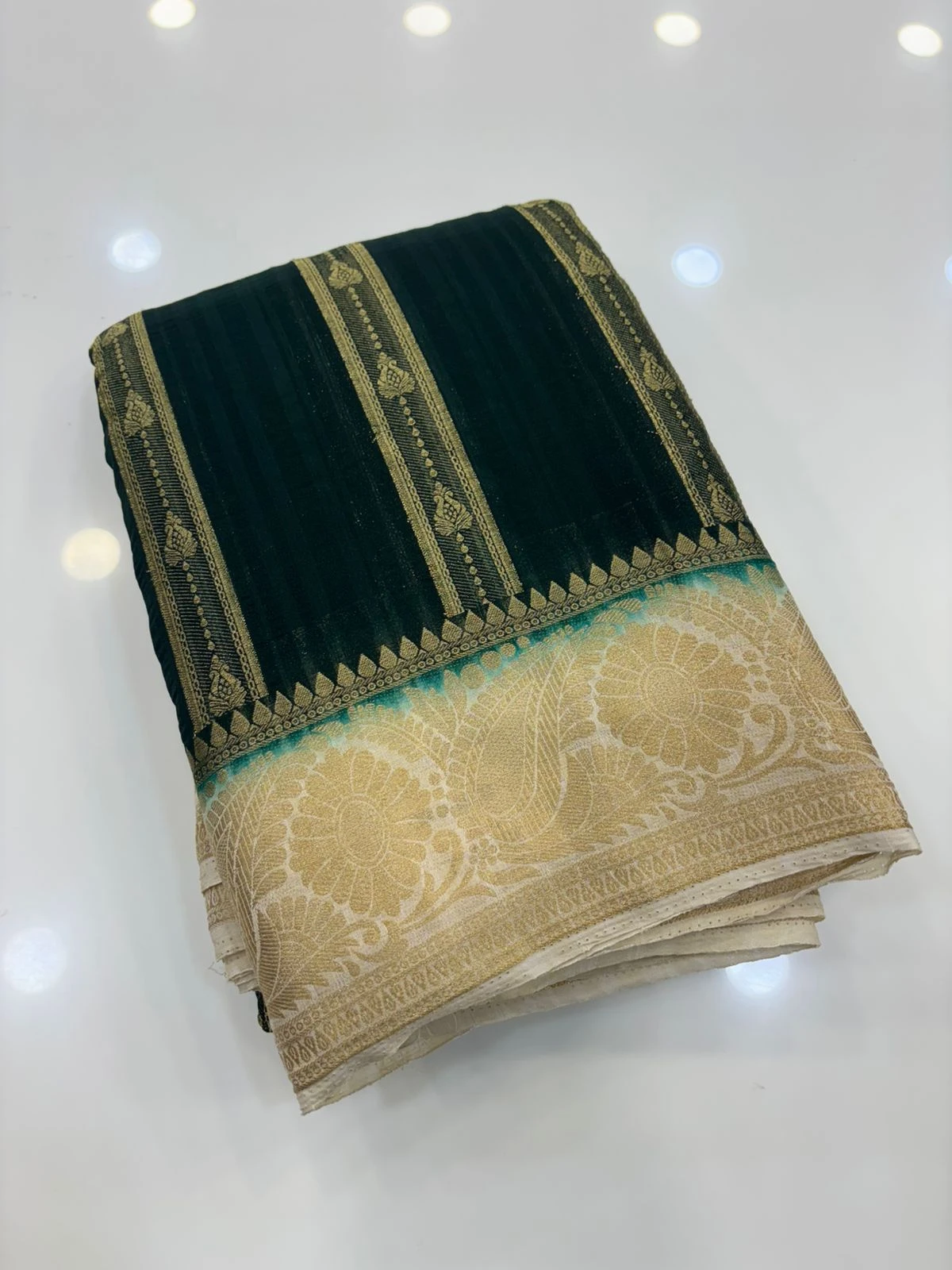 Bottle Green TUSSER Banarasi Georgette