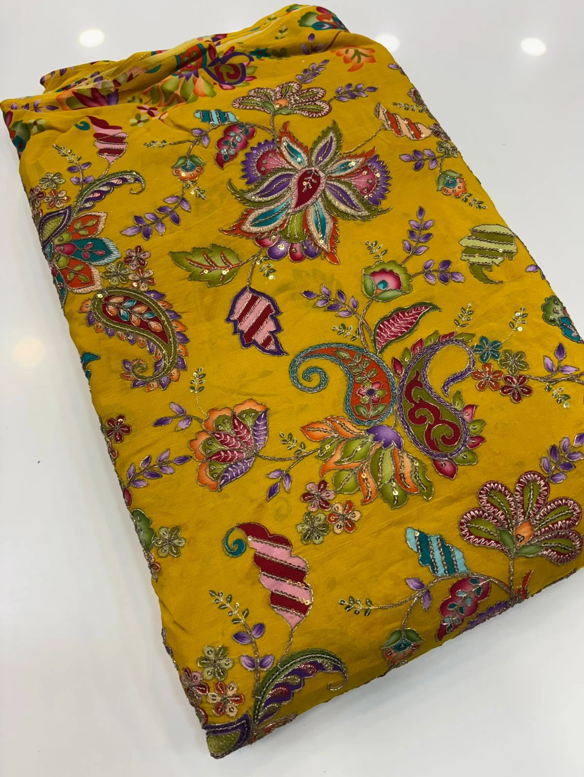 Light MustardCrape Kalamkari Fabric