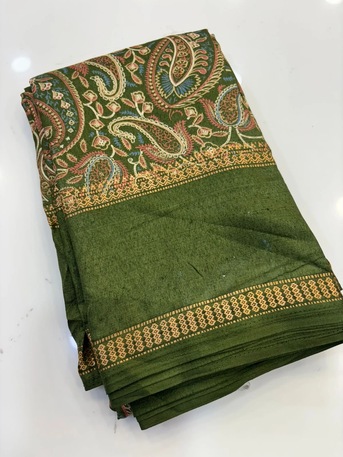 Mehendi green Soft Kalamakari Print Bentex Border
