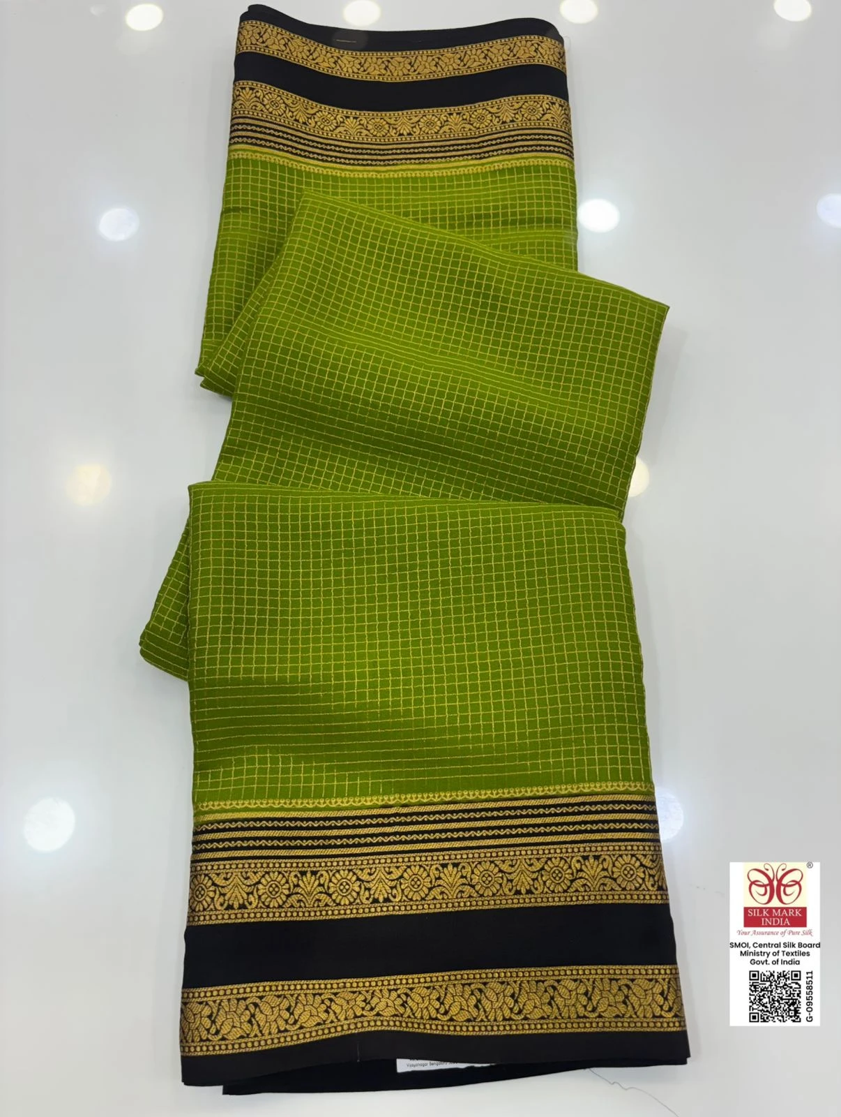 Olive Green Pure Mysore Crape Silk