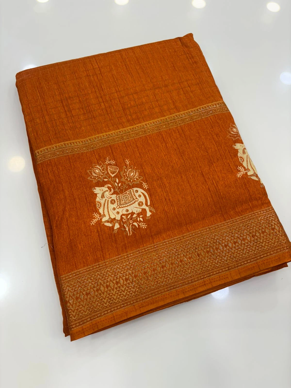 Orange Dola Silk Checks Pichwai Print