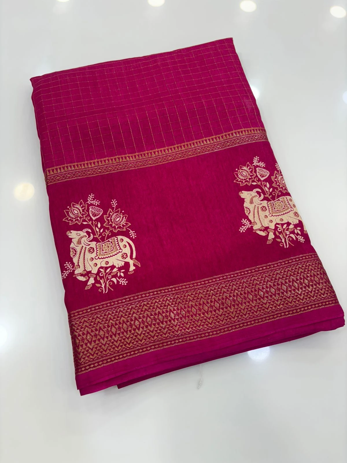 Pink Dola silk checks pichwai print