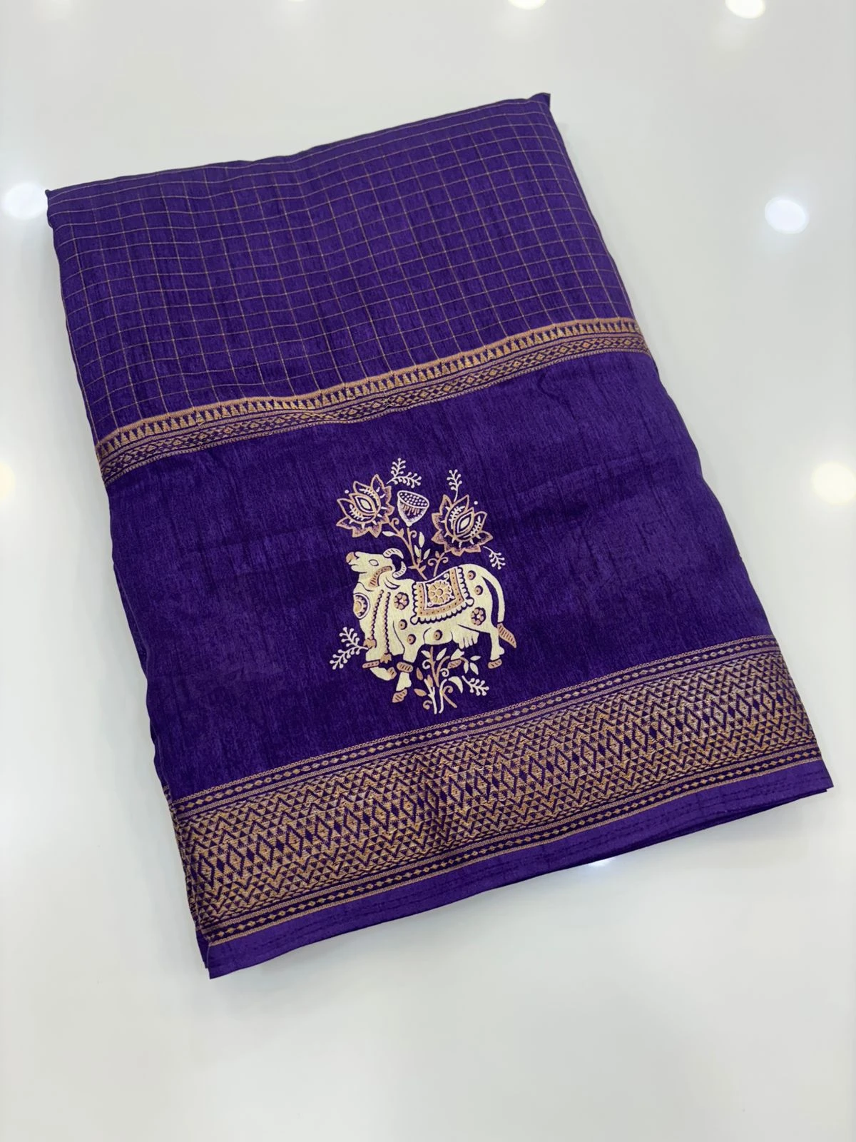 Purple Dola Silk Checks Pichwai Print