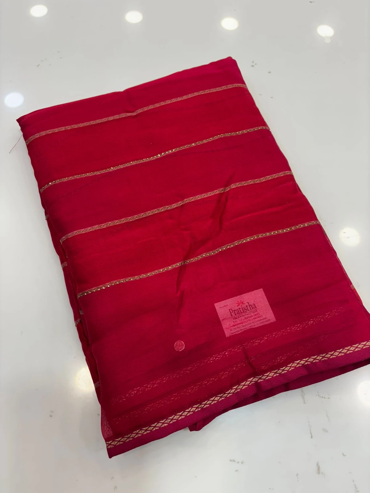 Red Pink Swaroski stone work saree