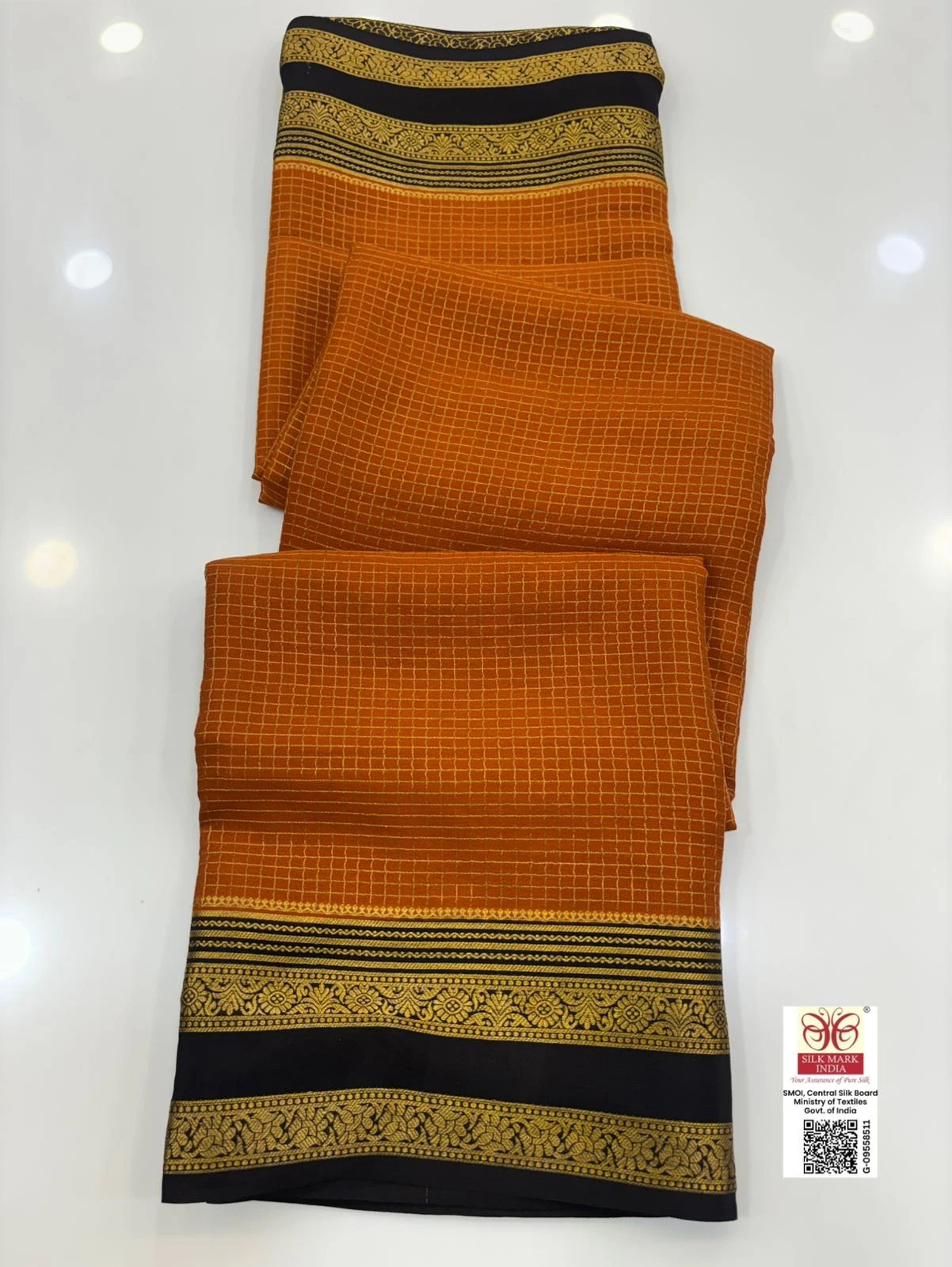 Rust Orange Pure Mysore Crape Silk