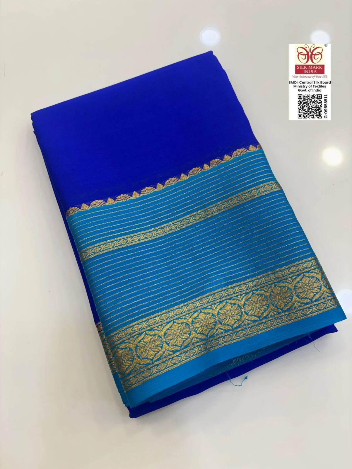 Royal Blue Pure Mysore Crape Silk 70gsm