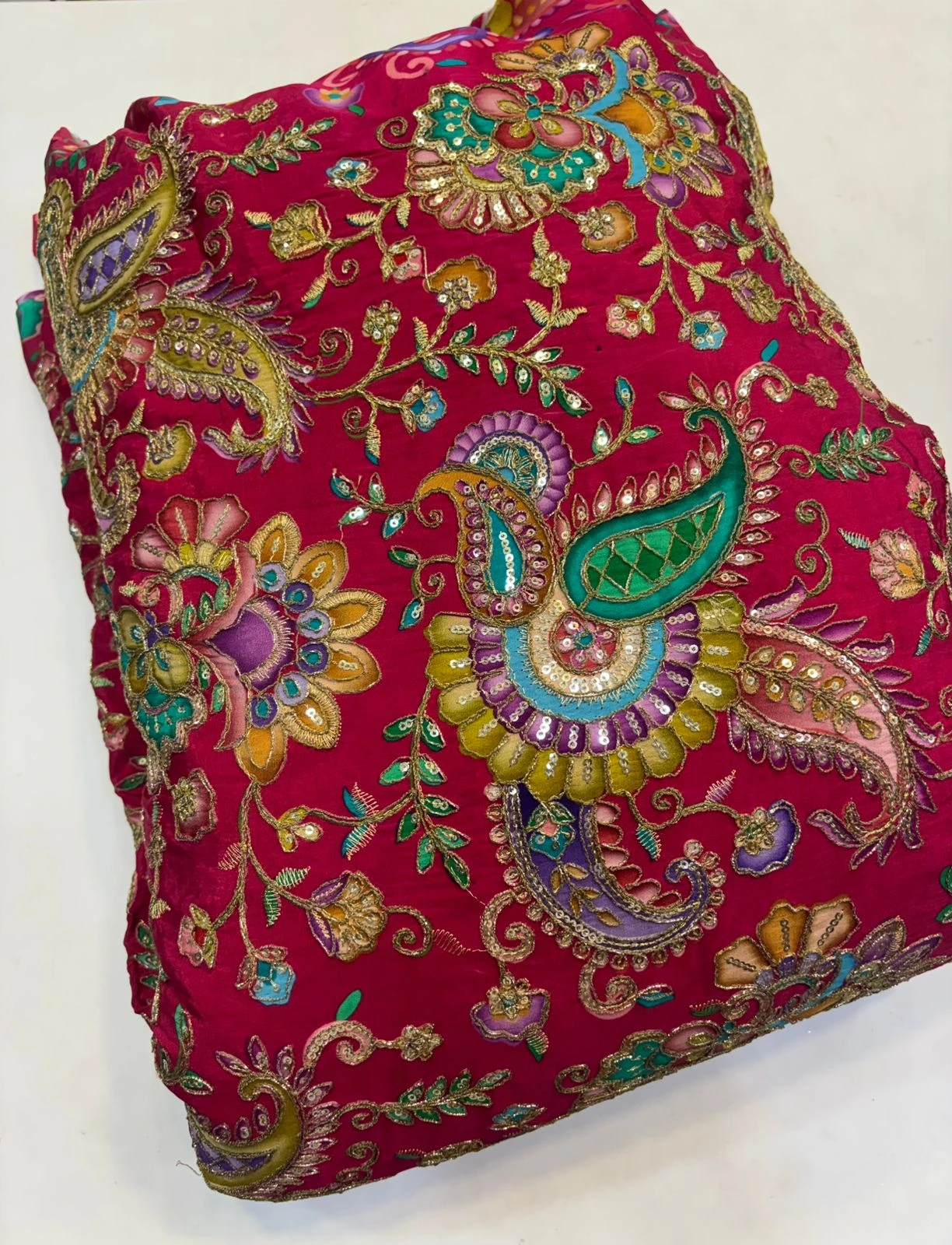 Rani Pink Crape Kalamkari Fabric