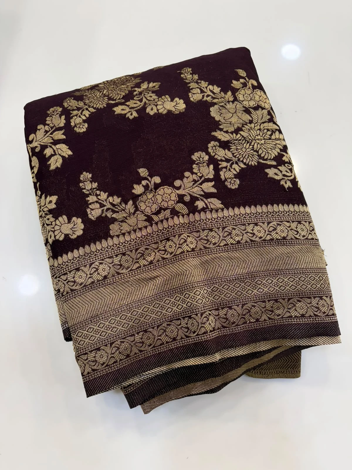 Coffee Brown Wrinkle Crape Georgette