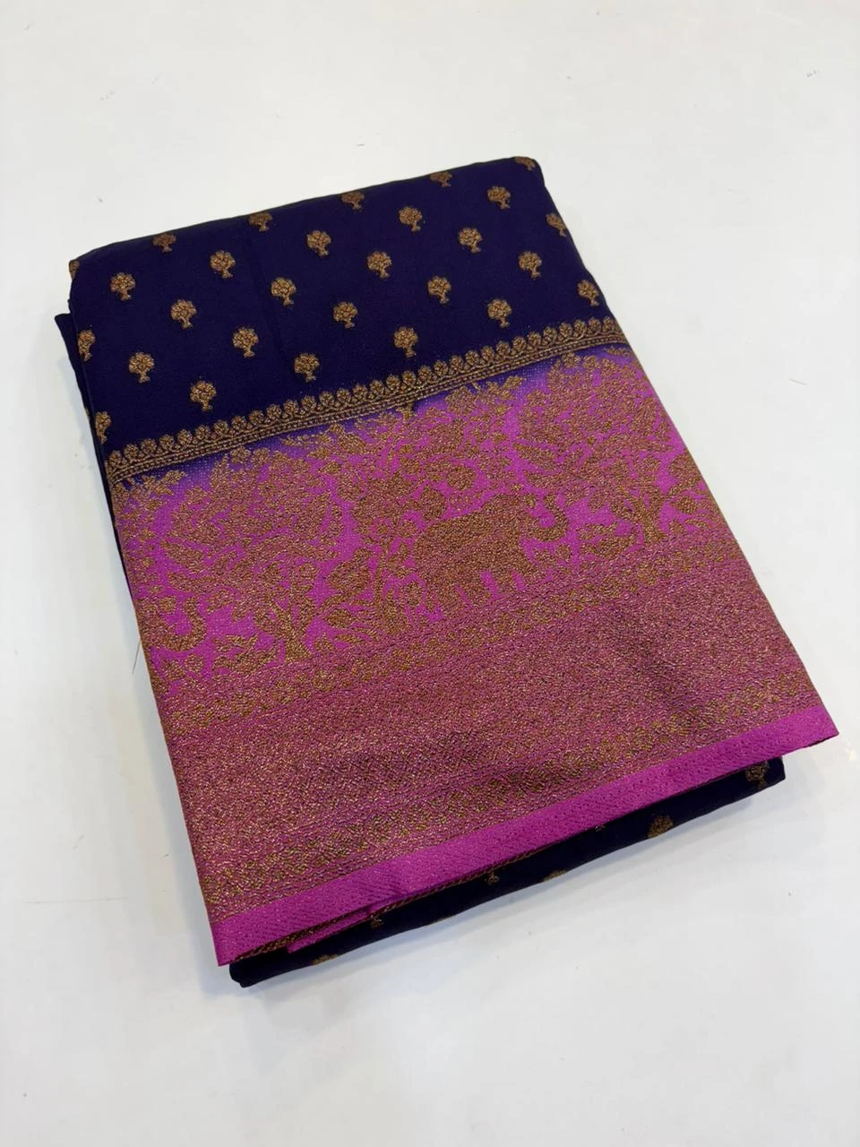 Ink Blue with Light Pink Banarasi Khaddi Georgette