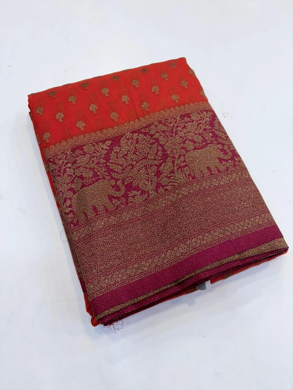 Orange Pink Banarasi Khaddi Georgette