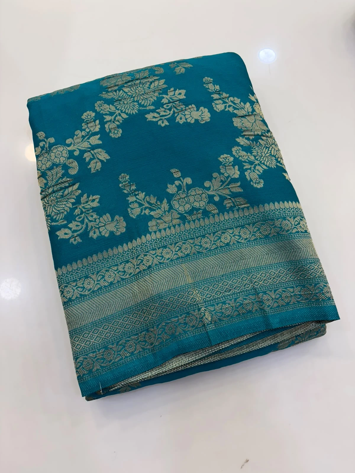 Rama Green Wrinkle Crape Georgette
