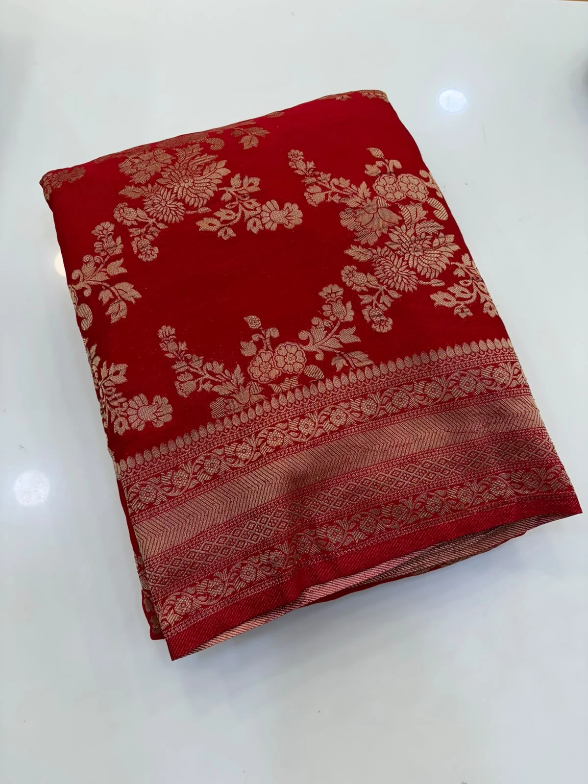 Red Wrinkle Crape Georgette