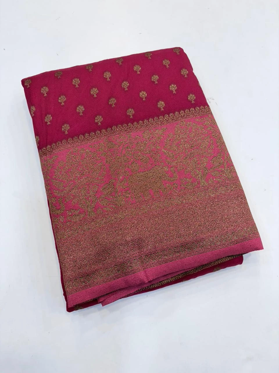Rose Pink with Peach Pink Banarasi Khaddi Georgette