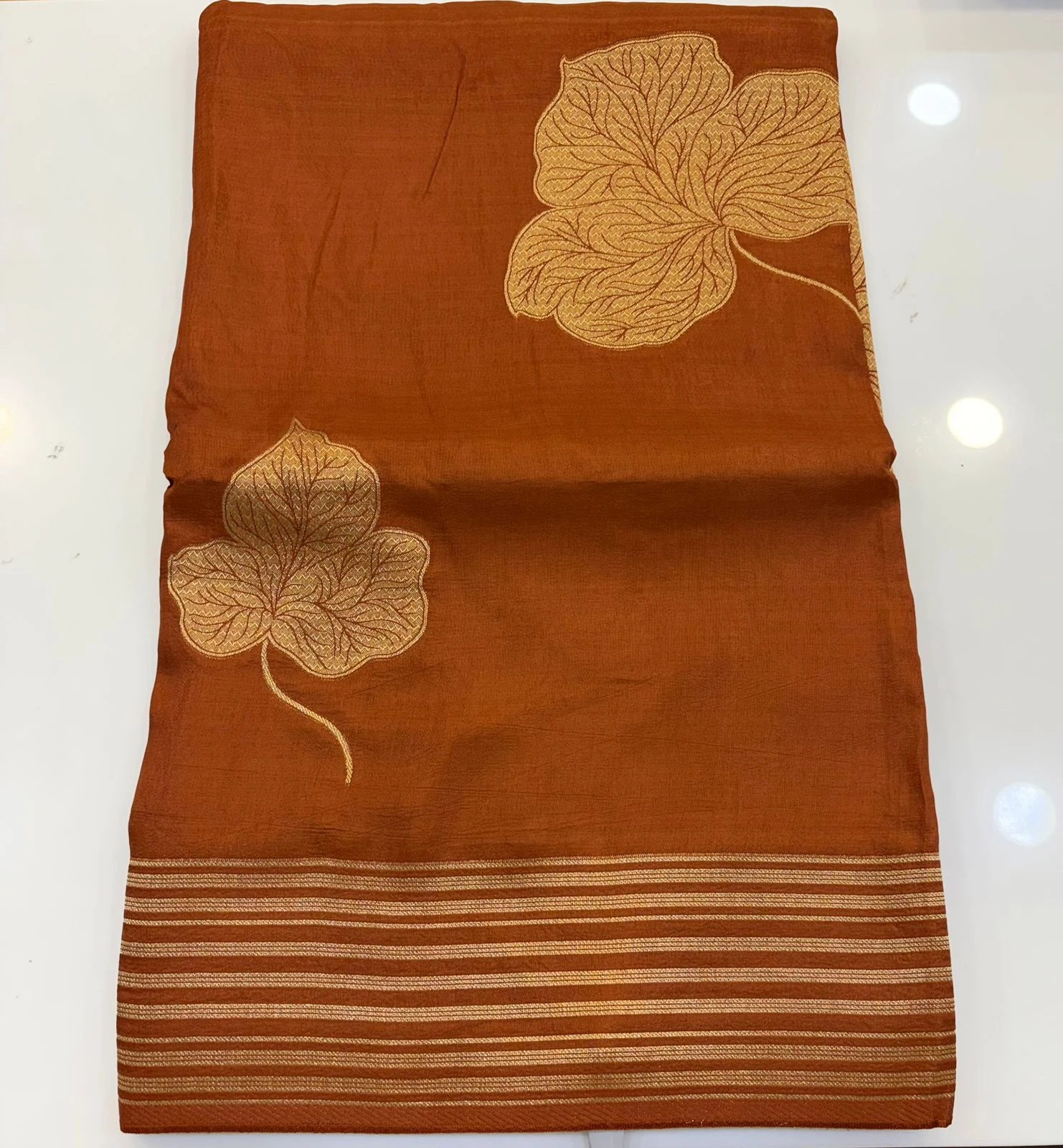 Rust Brown Gold & Silver Leaf Motifs