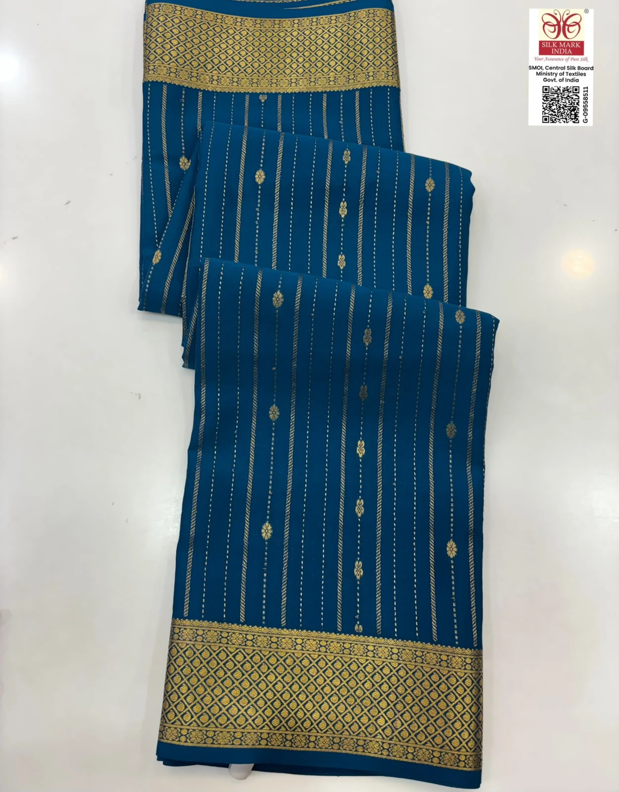 Peacock Blue Aishwarya Stripes Rich Pallu