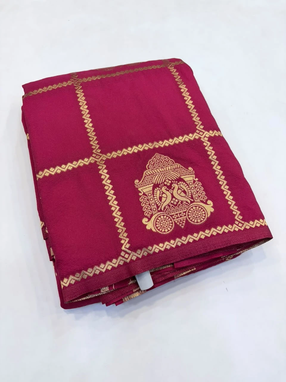 Rani pink Peacock Chariot Jari Checks