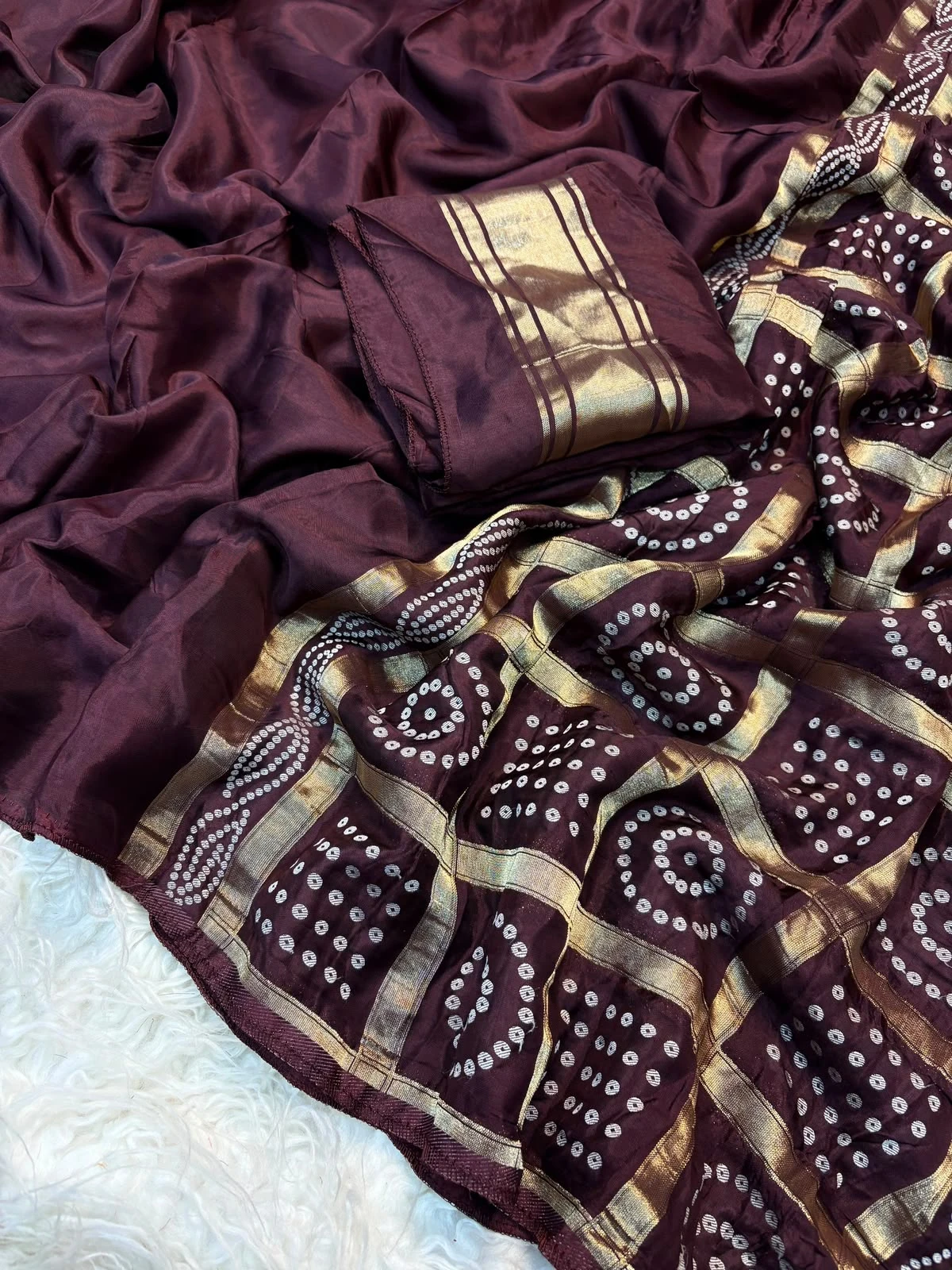 Coffee Brown HO silk Bandhani weaving pallu