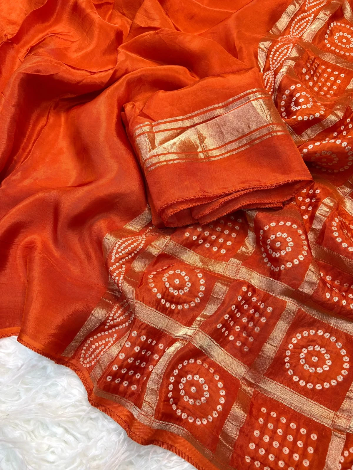Orange HO silk Bandhani weaving pallu